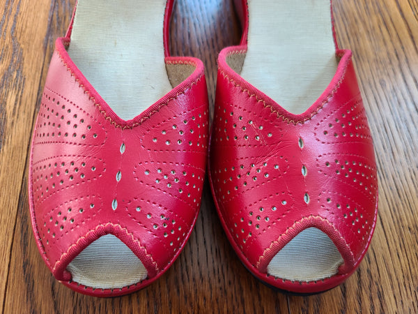 Red Peep-Toe Sandals (Size 6 1/2)