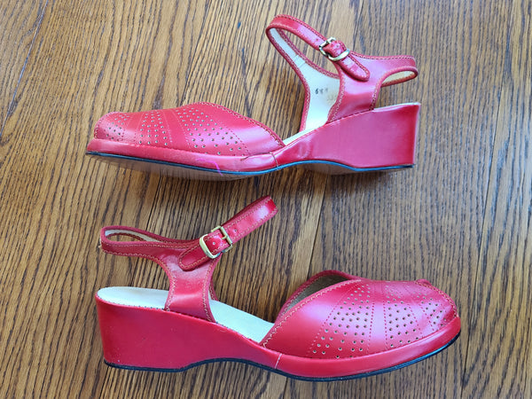 Red Peep-Toe Sandals (Size 6 1/2)