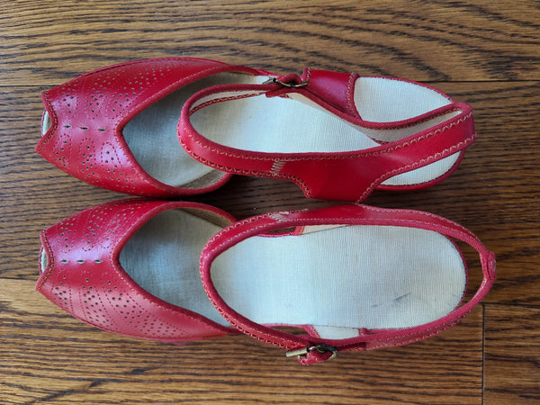 Red Peep-Toe Sandals (Size 6 1/2)