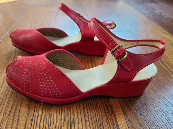 Red Peep-Toe Sandals (Size 6 1/2)