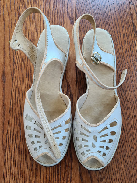 White Peep-Toe Sandals (Size 6 1/2 B)