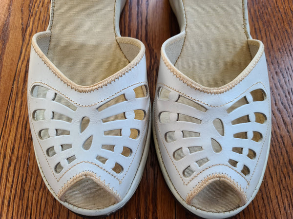 White Peep-Toe Sandals (Size 6 1/2 B)