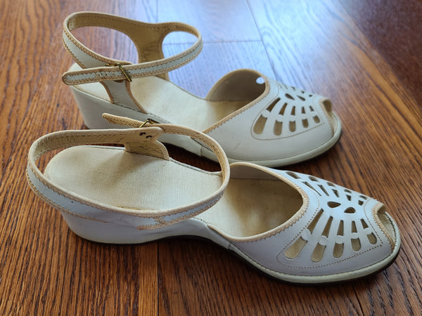 White Peep-Toe Sandals (Size 6 1/2 B)