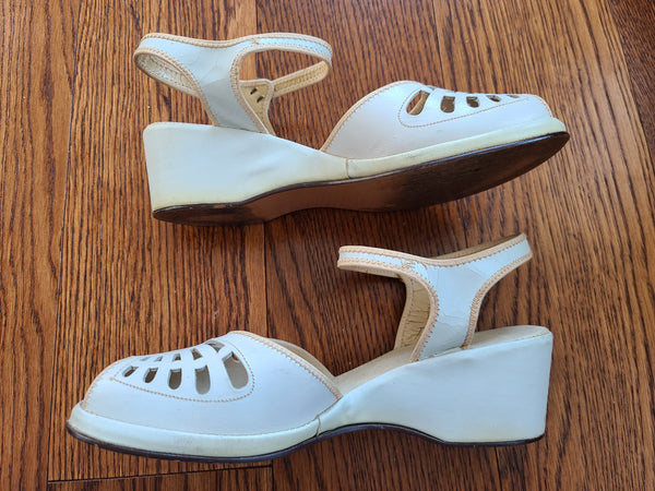 White Peep-Toe Sandals (Size 6 1/2 B)