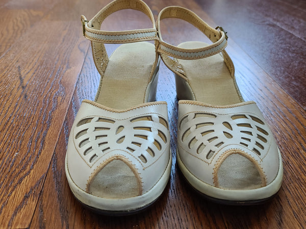 White Peep-Toe Sandals (Size 6 1/2 B)