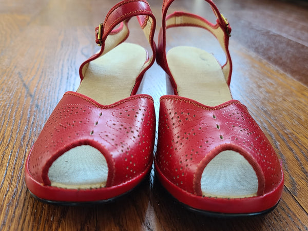 Red Peep-Toe Sandals (Size 6 1/2)