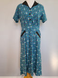 Teal Leaf Print Dress <br> (B-40" W-31" H-41")