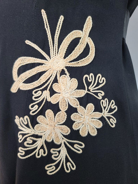 Black Dress with Flower Embroidery Buttons in Back <br> (B-36" W-28" H-39")