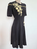 Black Dress with Flower Embroidery Buttons in Back <br> (B-36" W-28" H-39")