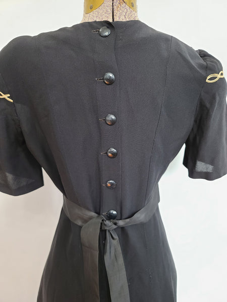 Black Dress with Flower Embroidery Buttons in Back <br> (B-36" W-28" H-39")