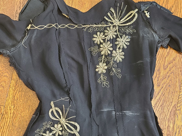 Black Dress with Flower Embroidery Buttons in Back <br> (B-36" W-28" H-39")