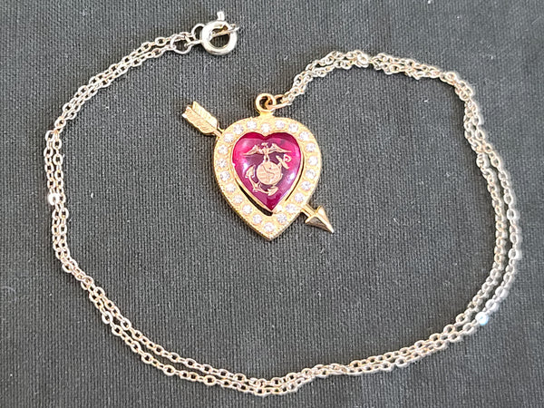 Marines Rhinestone Heart Necklace