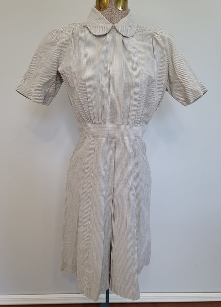 Navy WAVES Seersucker Work Uniform Dress <br> (B-35" W-25" H-32")