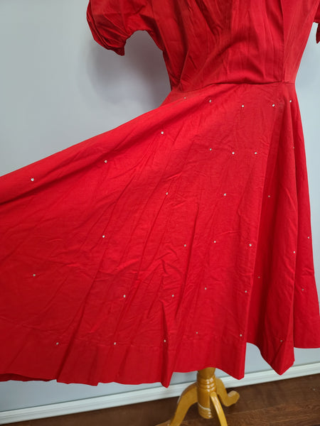Red Dress with Rhinestones on Skirt <br> (B-39" W-29.5" H-49")