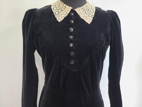 German Black Velvet Dress <br> (B-36" W-32" H-40")
