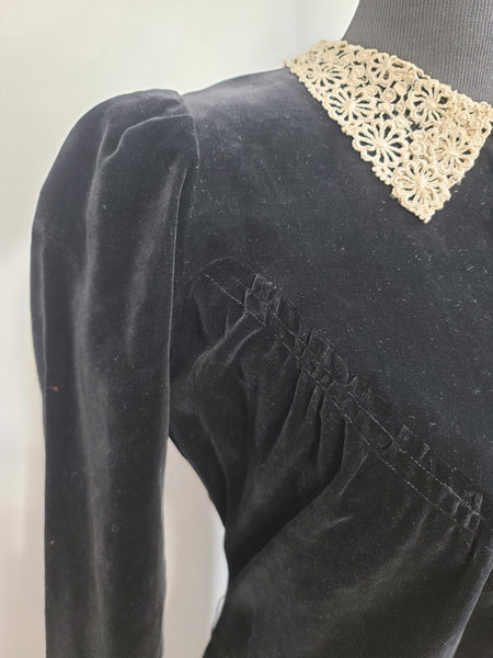German Black Velvet Dress <br> (B-36" W-32" H-40")