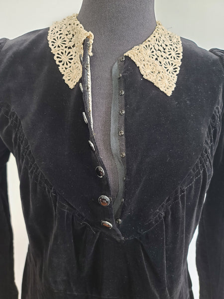 German Black Velvet Dress <br> (B-36" W-32" H-40")