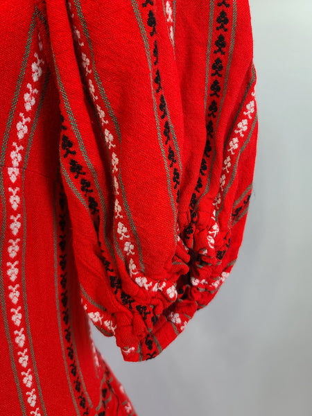 German Red Print Dirndl Dress <br> (B-34" W-29" H-44")
