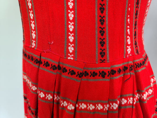 German Red Print Dirndl Dress <br> (B-34" W-29" H-44")
