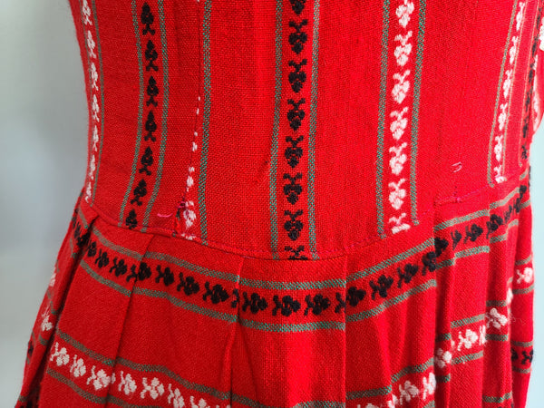 German Red Print Dirndl Dress <br> (B-34" W-29" H-44")