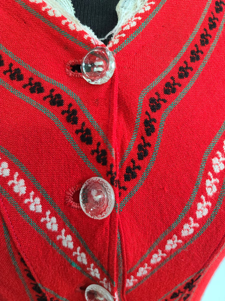 German Red Print Dirndl Dress <br> (B-34" W-29" H-44")