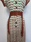 Teal and Brown Crepe Dress <br> (B-34" W-24" H-38")