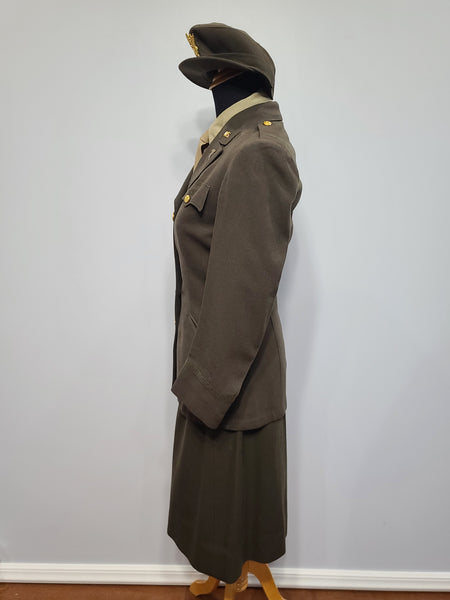 Army Nurse Uniform Grouping: Jacket, Skirt, Hat, Blouse, Tie <br> (B-35" W-25.75" H-36")