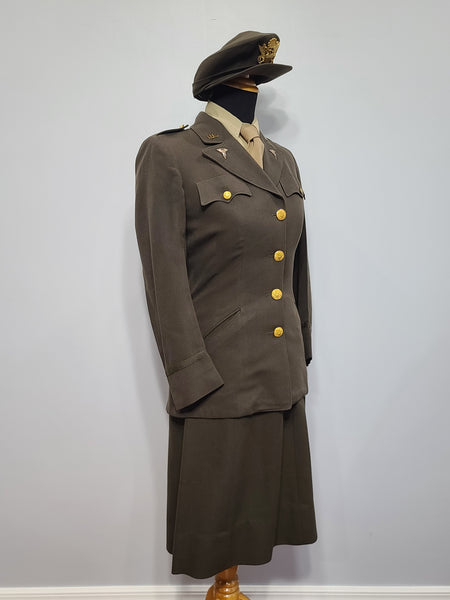 Army Nurse Uniform Grouping: Jacket, Skirt, Hat, Blouse, Tie <br> (B-35" W-25.75" H-36")