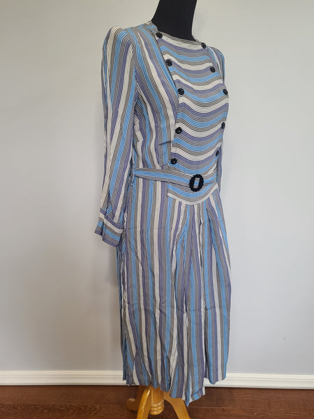 Blue Stripe Long Sleeve Dress <br> (B-38" W-30" H-38")