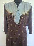 Blue and Brown Rayon Dress with Gold Accents <br> (B-40" W-30.5" H-38")