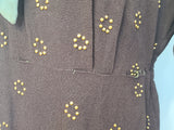 Blue and Brown Rayon Dress with Gold Accents <br> (B-40" W-30.5" H-38")