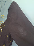 Blue and Brown Rayon Dress with Gold Accents <br> (B-40" W-30.5" H-38")