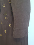 Blue and Brown Rayon Dress with Gold Accents <br> (B-40" W-30.5" H-38")