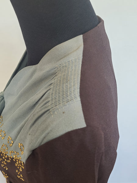 Blue and Brown Rayon Dress with Gold Accents <br> (B-40" W-30.5" H-38")