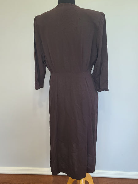 Blue and Brown Rayon Dress with Gold Accents <br> (B-40" W-30.5" H-38")