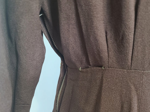 Blue and Brown Rayon Dress with Gold Accents <br> (B-40" W-30.5" H-38")