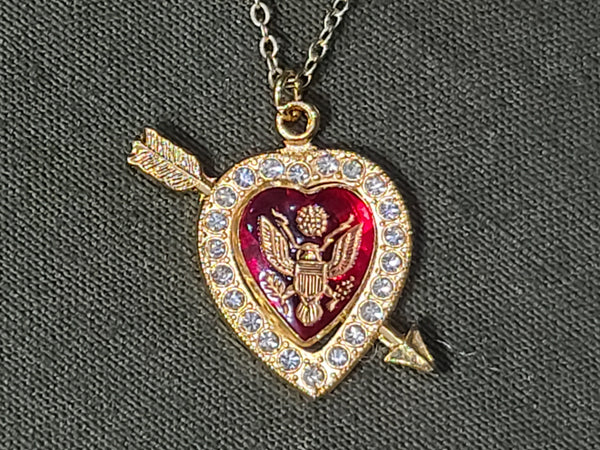 Army Rhinestone Heart Necklace