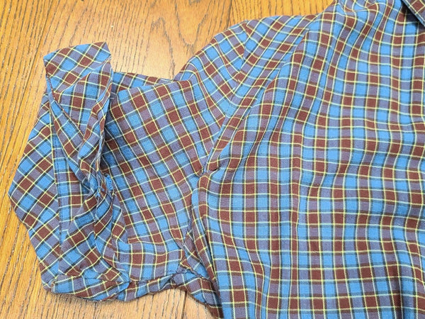 Blue Brown Plaid Dress with Yellow Flower Pocket <br> (B-40" W-28" H-36")