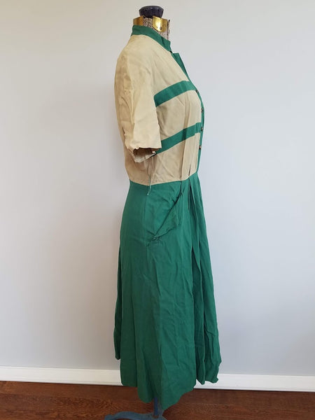 Tan and Green Dress <br> (B-40" W-28.5" H-40")