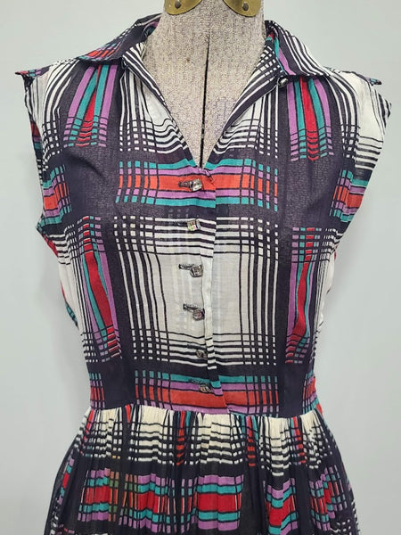 Colorful Plaid Sleeveless Dress <br> (B-36" W-25" H-41")