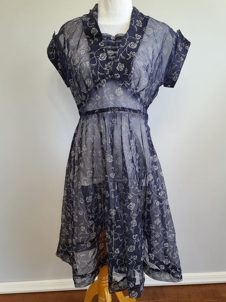 Blue See-Through Dress with Flower Design <br> (B-39" W-30" H-43")