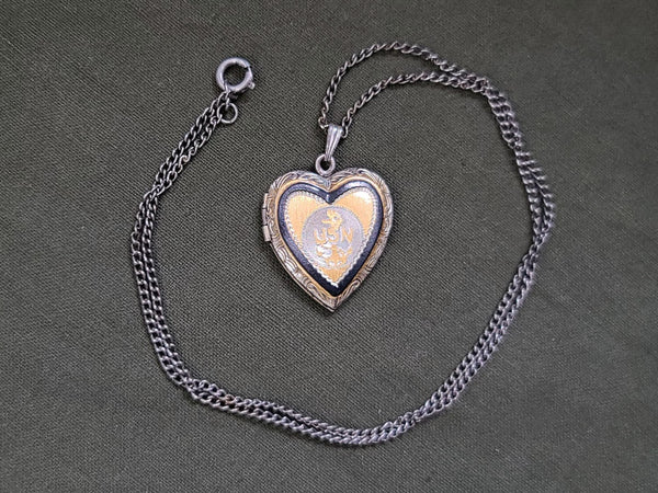 US Navy Heart Etched Locket Necklace Sterling
