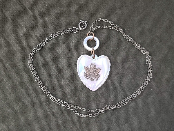 Mother of Pearl Army Eagle Heart Necklace