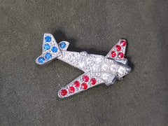 Red White and Blue Rhinestone Airplane Pin