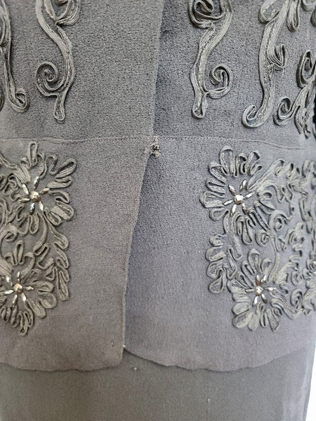 Black Rayon Skirt Suit with Soutache <br> (B-40" W-32" H-43")