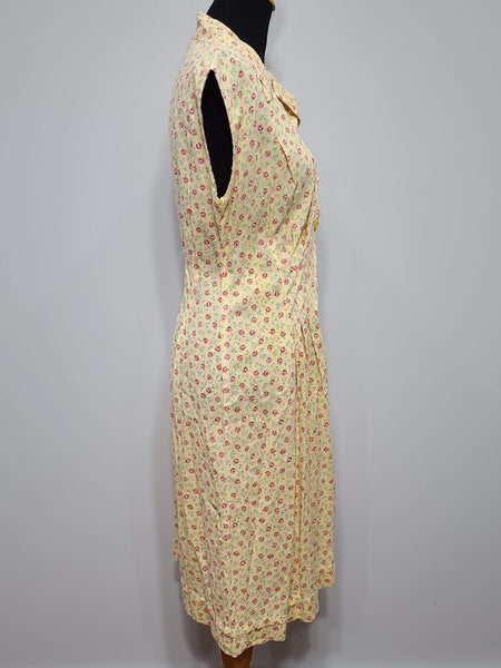 Yellow Flower Print Dress <br> (B-40" W-36" H-42.5")