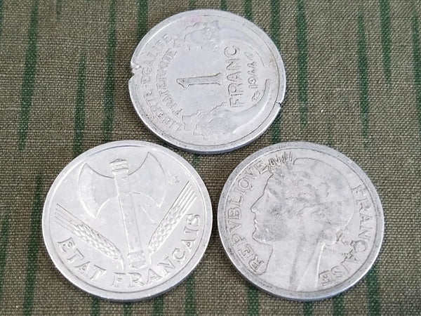 Set of 5 Wartime French Franc Coins