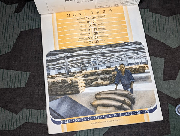 Partial 1939 Calendar Coffee Advertising