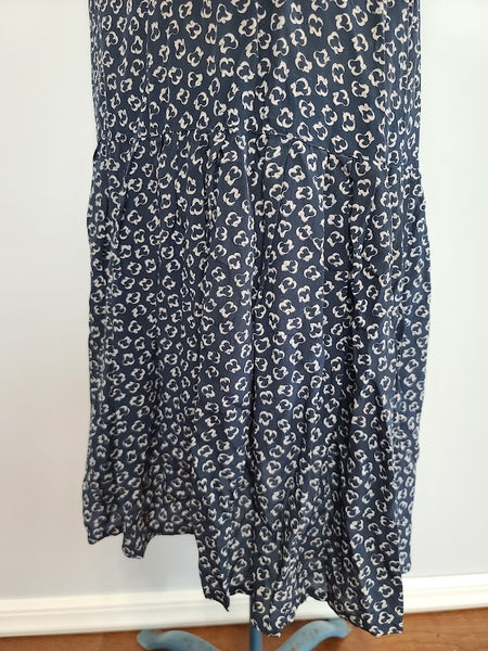 German Lightweight Blue Dress with White Print <br> (B-35" W-28" H-33")