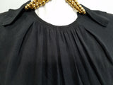 Black Rayon Dress with Attached Gold Bead Necklace <br> (B-38" W-30" H-38")